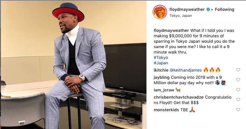 Floyd Mayweather chose to work this New Years eve, in Japan, as he downed kickboxer Tension Nasukawa in round one of their exhibition match.