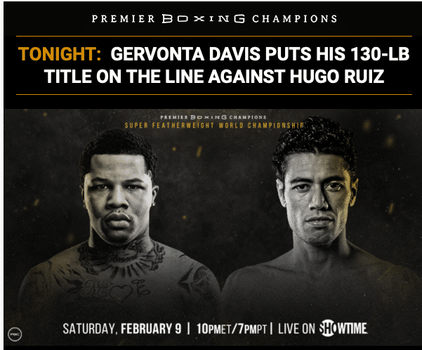 Gervonta Davis headlines on Feb. 9 against Hugo Ruiz.
