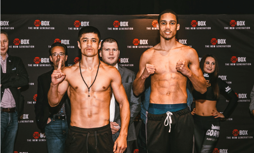 Banger Ergashev (left) takes on technician Fox, on the Feb. 15 ShoBox. Rosie Cohe pic