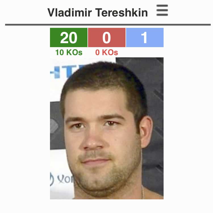 20-0-1 Heavyweight Tereshkin Fights Friday Night