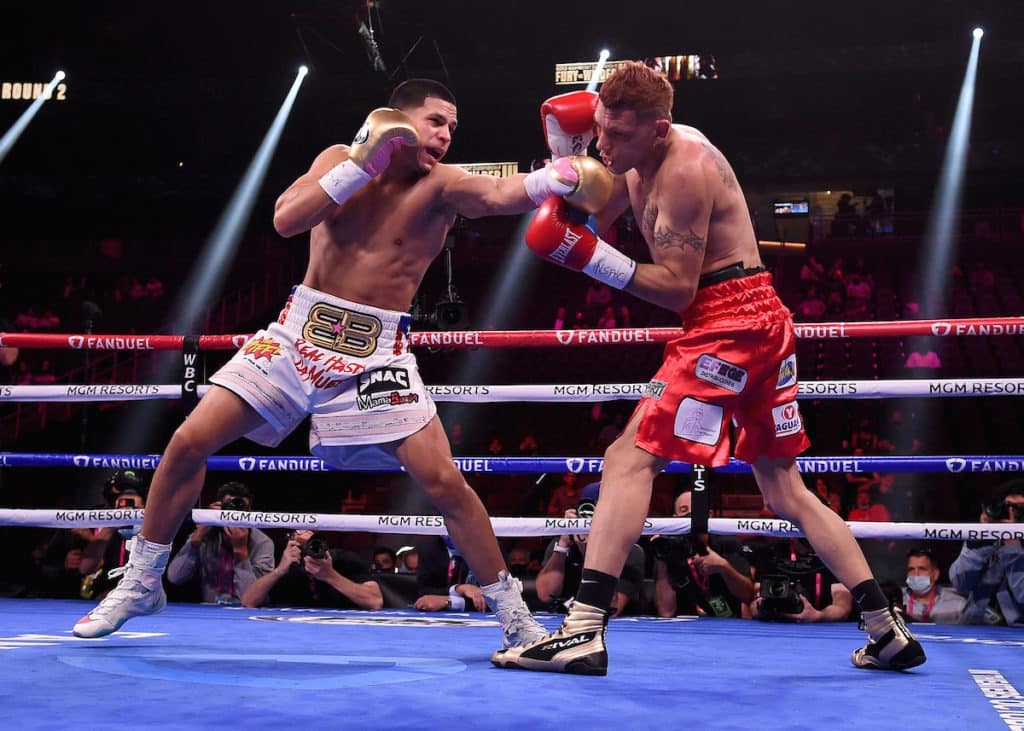 Edgar Berlanga landed good power shots on Marcelo Coceres but the Argentinean wasn't budging. Photo: Frank Micelotta/Fox Sports/PictureGroup Edgar Berlanga survives