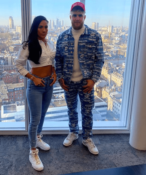 Amanda Serrano and her promoter Jake Paul during Taylor-Serrano fight week