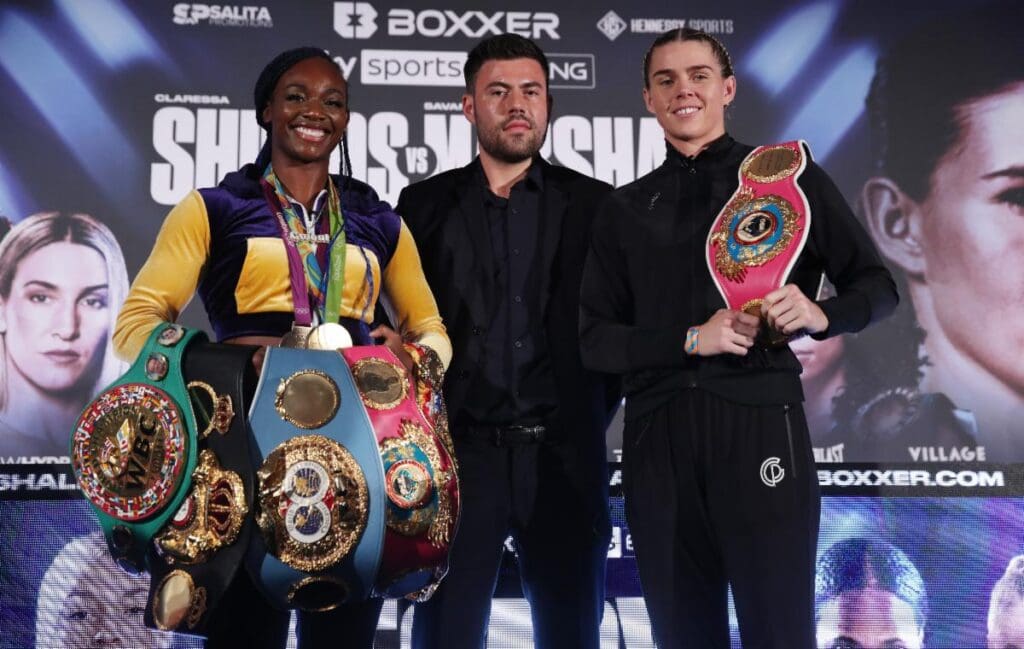 Claressa Shields, shown prior to her fight against Savannah Marshall in 2022, is the last American to win an Olympic gold medal in boxing in 2016, following her first medal in 2012. Photo: Boxxer