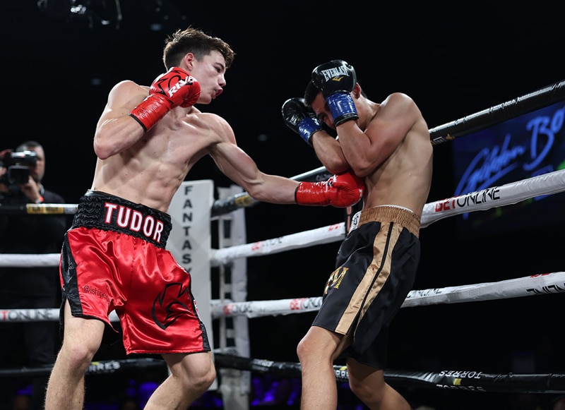 Eric Tudor delivered the highlight of the undercard with his body punching. Photo: Cris Esqueda, Golden Boy Promotions scholfield vs. rosas