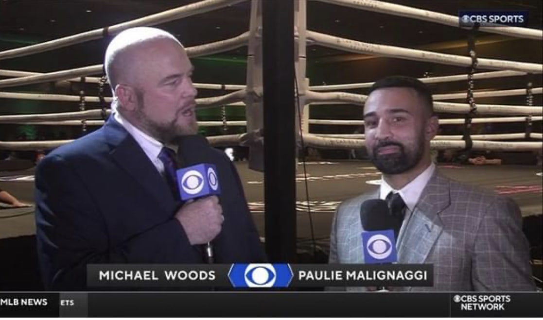 Michael Woods, left, and Paul Malignaggi calling Boxlab Promotions action Dec 11, 2022