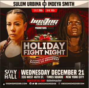 Pro boxing at Sony Hall on Dec. 21, 2023, Sulem Urbina to fight Indeya Smith