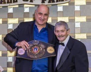 Bob Mladinich of NYFIGHTS receives plaque for being inducted into the NY State Boxing Hall of Fame 