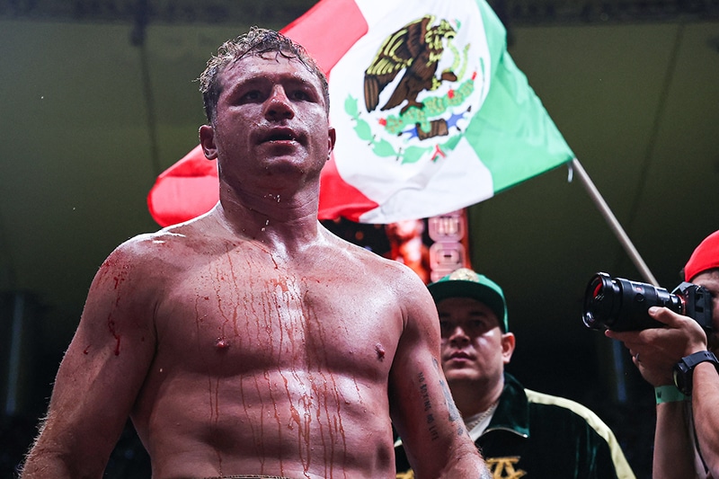 Canelo Alvarez celebrates his win over John Ryder with his hometown fans in Guadalajara. Photo: Melina Pizano/Matchroom. Fight Results Alvarez Wins Canelo