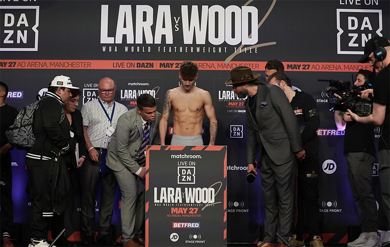 The WBA featherweight title remains at stake for Leigh Wood, who weighed in at 125.9 pounds. Photo: Mark Robinson, Matchroom Boxing misses weight