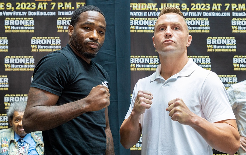 Adrien Broner poses with opponent William "BIll' Hutchinson of Pittsburgh in Miami. Photo: Photo: David Martin / DKP