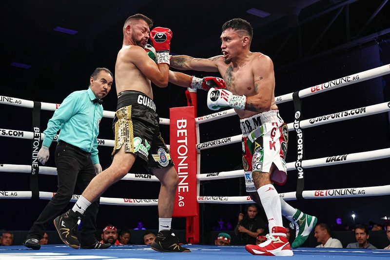 Eduardo "Rocky" Hernandez caught Hector Garcia with a perfect left hand counterpunch in the second round. Photo: Ed Mulholland/Matchroom Pacheco