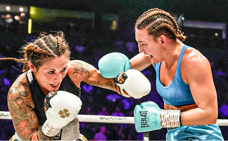 Mikaela Mayer is settling in nicely as she moves up in weight, winning her first super lightweight fight with ease against Silvia Bortos of Italy. Photo: Sky Sports