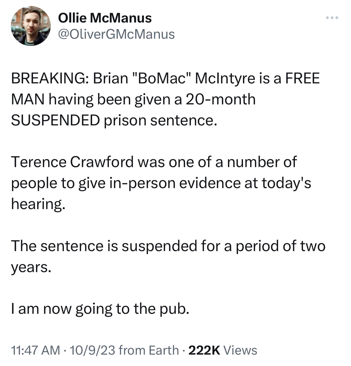 Ollie McManus broke the Brian McIntyre news