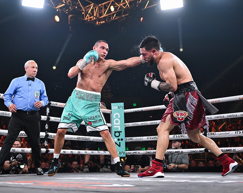 Tim Tszyu took out the tough Brian Mendoza. Photo: Zain Mohammed, No Limit Boxing 