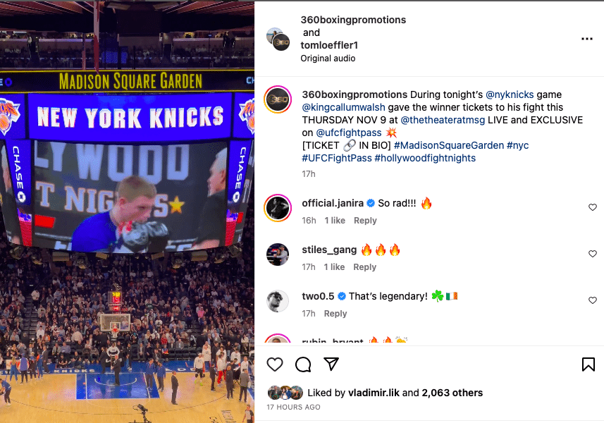 Callum Walsh spotlit at Knicks game