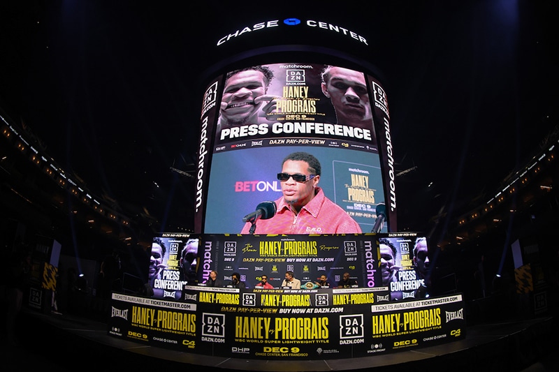 Atmosphere shot of the Chase Center news conference for Haney vs Prograis. Photo: Ed Mulholland, Matchroom.