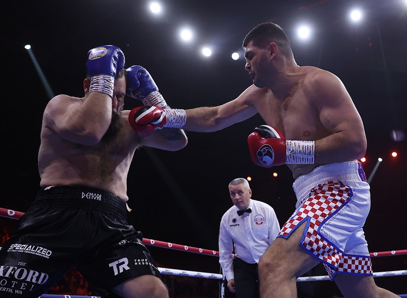 Filip Hrgović took out Mark De Mori in a horrible mismatch. Photo: Mark Robinson, Matchroom Boxing. day of Reckoning undercard