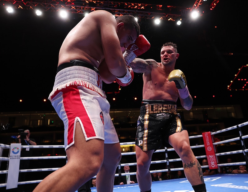 Justis Huni wins by decision over Kevin Lerena in their WBO heavyweight eliminator. Photo: Mark Robinson, Matchroom Boxing.