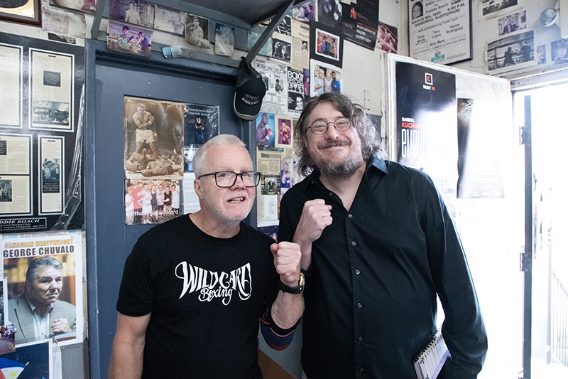 Writer Beowulf Jones with Hall of Fame Trainer and good sport Freddie Roach. 