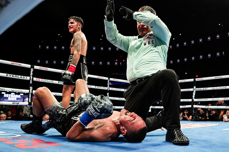 Juan Francisco Estrada could not beat the count from referee Chris Flores. Photo: Melina Pizano, Matchroom