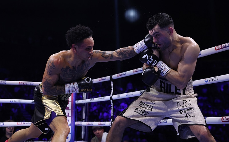 Through the first half of the fight, Regis Prograis was highly competitive with Jack Catterall. Photo: Mark Robinson, Matchroom Boxing