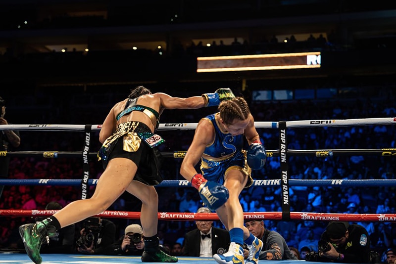 Seniesa Estrada worked her way through the opposition including her rival Yokasta Valle in March to become the first minimumweight unified, undisputed champion. Photo: Mikey Williams, Top Rank Boxing