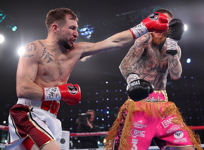 Veteran Maxi Hughes had his way with Gary Cully, winning the WBA Lightweight Continental belt.  Photo: Mark Robinson, Matchroom Boxing.