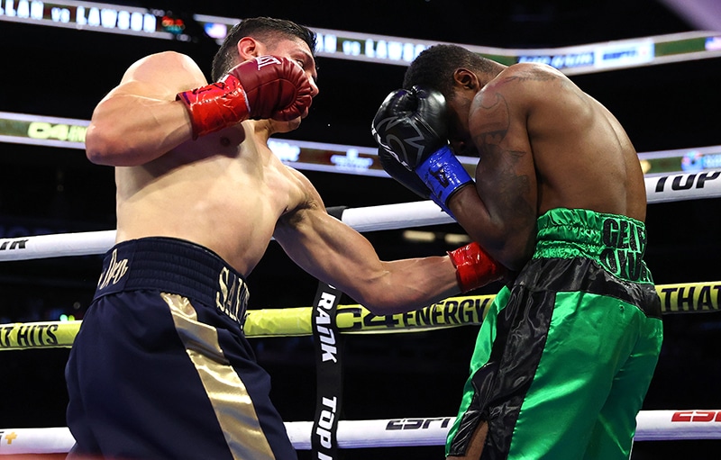 Giovani Santillan got the solid win he needed, stoppage Fredrick Lawson in the first round. Photo: Mikey Williams, Top Rank