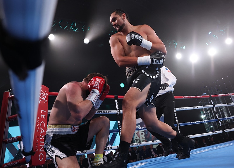 Teremoana took out Volodymyr Katsuk in their heavyweight bout. Photo: Mark Robinson, Matchroom Boxing