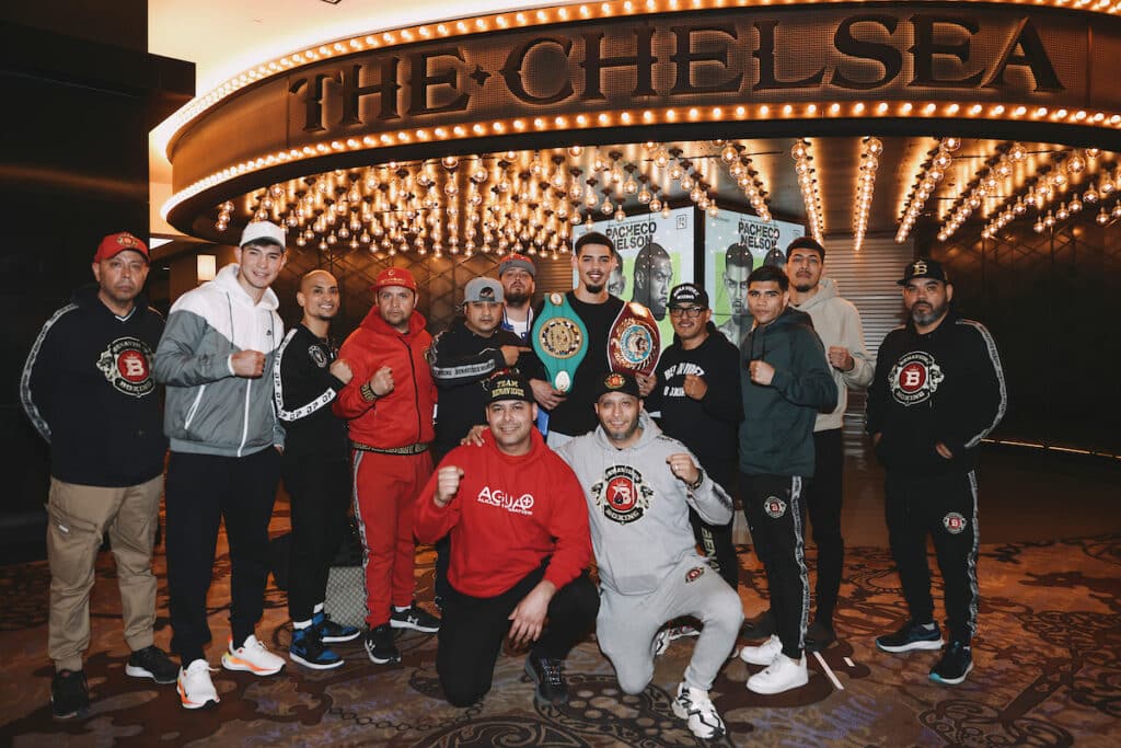 Diego Pacheco and Team Benavidez in Las Vegas. Photo: Melina Pizano, Matchroom