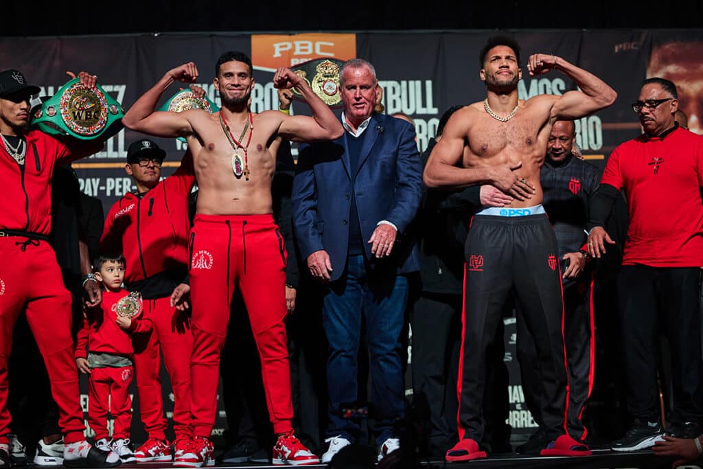 Both David Benavidez and David Morrell Jr. weighed in at 174.2 pounds. Photo: Esther Lin, Premier Boxing Champions