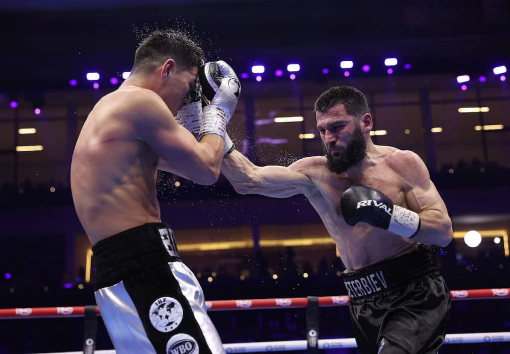 Artur Beterbiev remaiined dangerous to the final bell. Photo: Mark Robinson, Matchroom Boxing Dmitriy Bivol