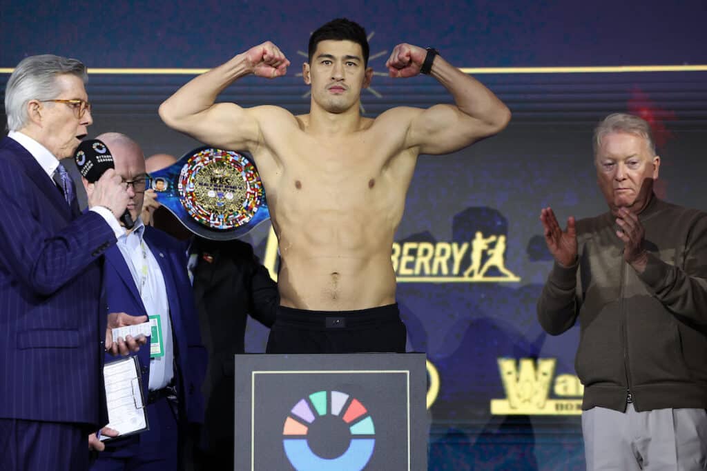 Dmitriy Bivol weighed in at 174.1 pounds. Pnoto: Mark Robinson, Matchroom Boxing victory