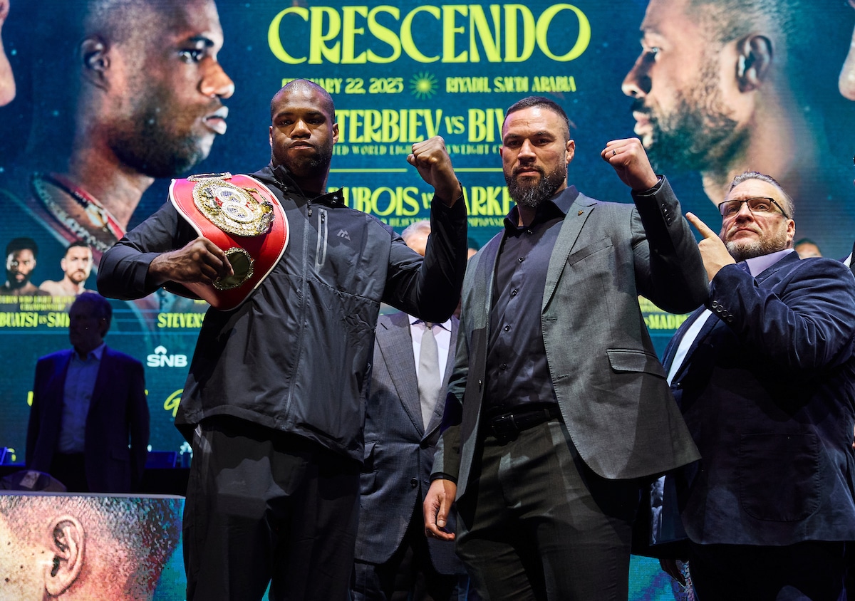 Daniel Dubois and Joseph Parker at the news conference announcing their IBF World Heavyweight Title fight at Riyadh Season. Photo: Mark Robinson, Matchroom Boxing