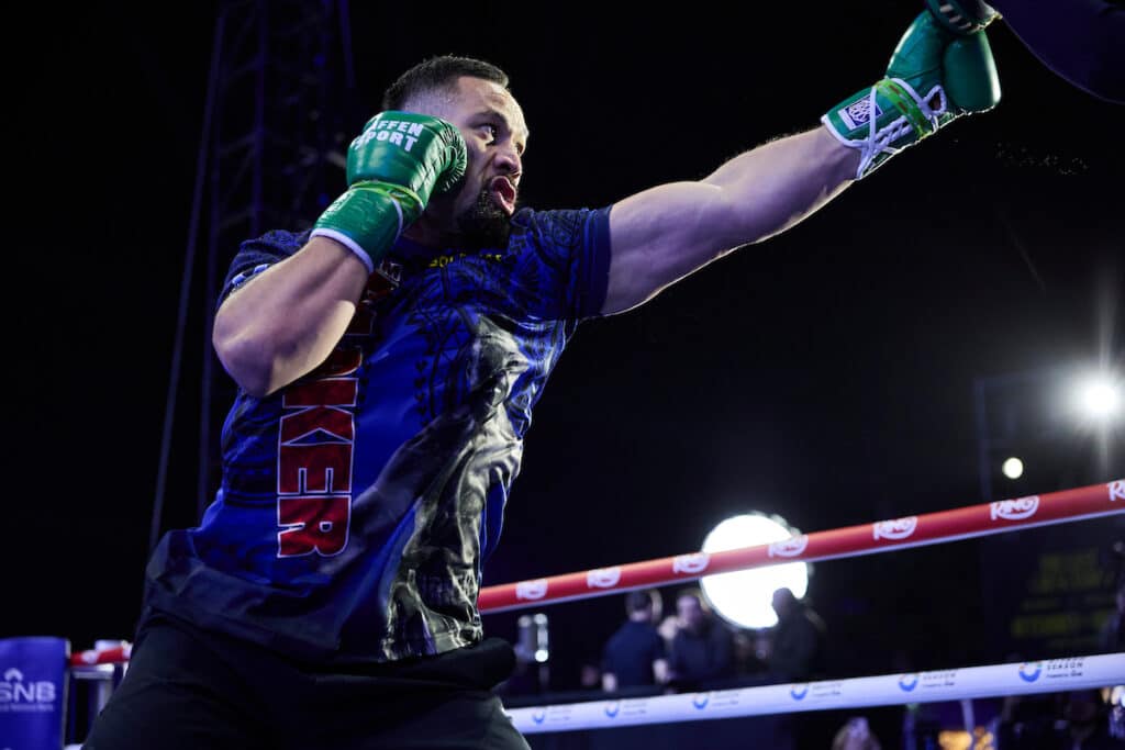 Joseph Parker puts on a show during open workouts this week ahead of the Riyadh Season event on Saturday. Photo: Mark Robinson, Matchroom Boxing