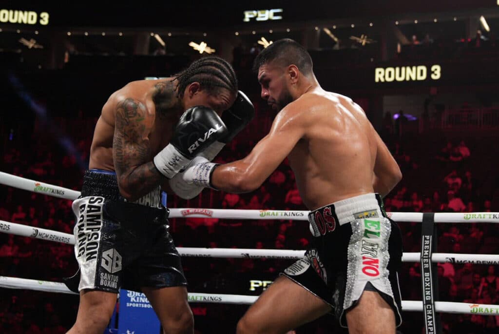 Jesus Ramos Jr. looked sharp and well-prepared, taking the fight to an outgunned Jeison Rosario. Photo: Esther Lin, Premier Boxing Champions