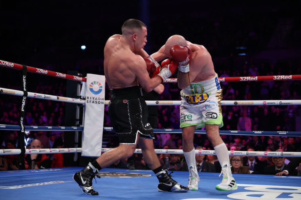 Nick Ball had to box smart until he wore down Tj Doheny. Then he pounced. Photo: Leigh Dawney, Queensberry Promotions