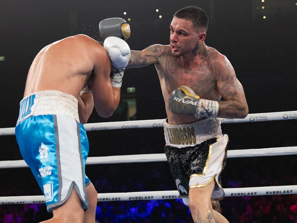 George Kambosos Jr. got the win he needed over Jake Wyllie to set up a lightweight title fight against Richardson Hitchins. Photo: Matchroom Boxing