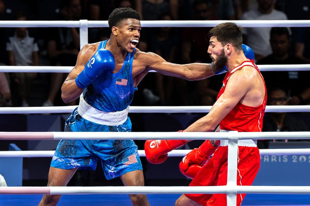 Omari Jones competed int he Tokyo 2020 Olympic Games, winning a bronze medal. Photo: USA Boxing