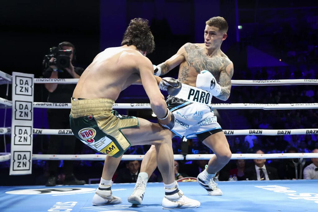 Brock Jarvis lost to Liam Paro in the opening round of Matchroom’s Australian debut main event. Photo: Alex Coppel, Matchroom Boxing 