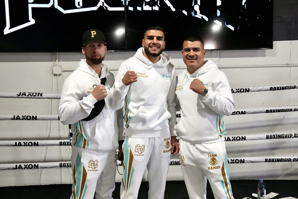 Like Sebastian Fundora, Jesus Ramos Jr. (center) is from a fighting family incluing uncle Abel Ramos Jr. and his father and trainer, Jesus Sr. Photo: Premier Boxing Champions