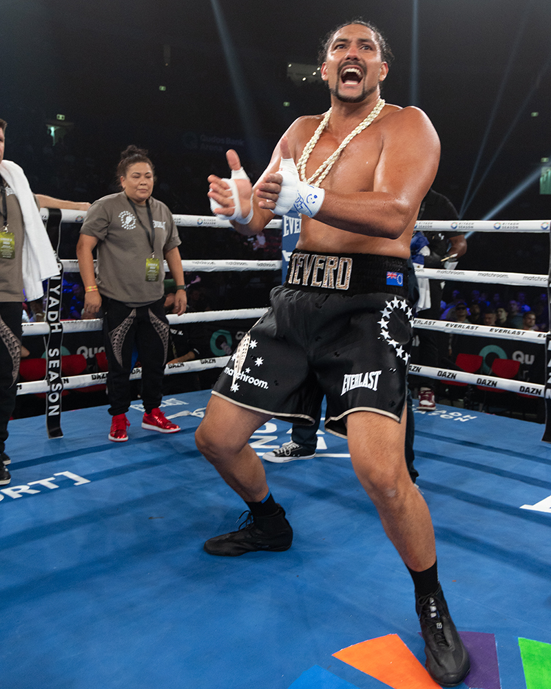 Teremonana's haka celebration is becoming a tradition. Photo: Matchroom Boxing