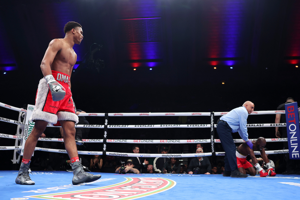 Omari Jones got his first knockout win in April against William Jackson. Photo: Mark Robinson, Matchroom Boxing
