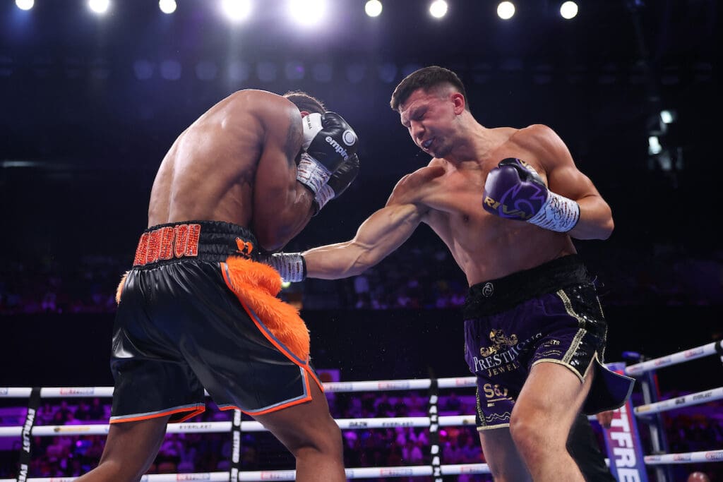 Veteran British middleweight Kieron Conway got the TKO win over Gerome Warburton for the British and Commonwealth Middleweight Titles. Photo: Mark Robinson, Matchroom Boxing