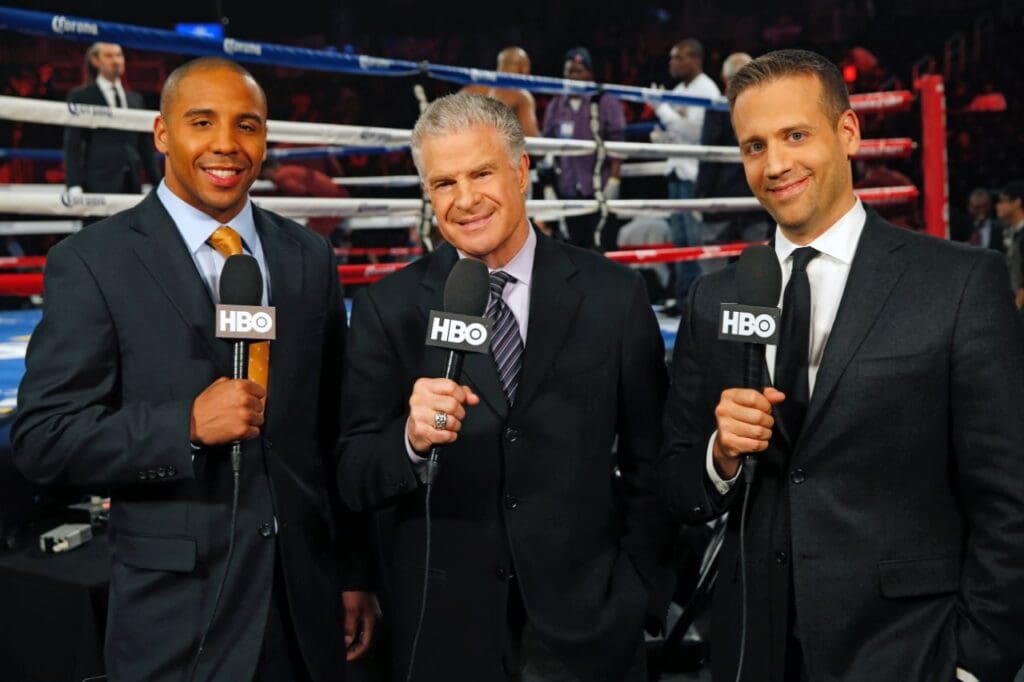 Jim Lampley with his former HBO Boxing colleagues Andre Ward and Max Kellerman. Photo: HBO Boxing