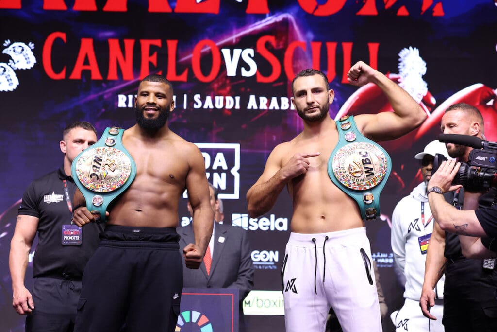 Badou Jack and Noel Mikaelian both claim the WBC World Cruiserweight championship, but only one will hold the belt after their fight. Photo: Leigh Dawney/Queensberry Canelo vs Scull