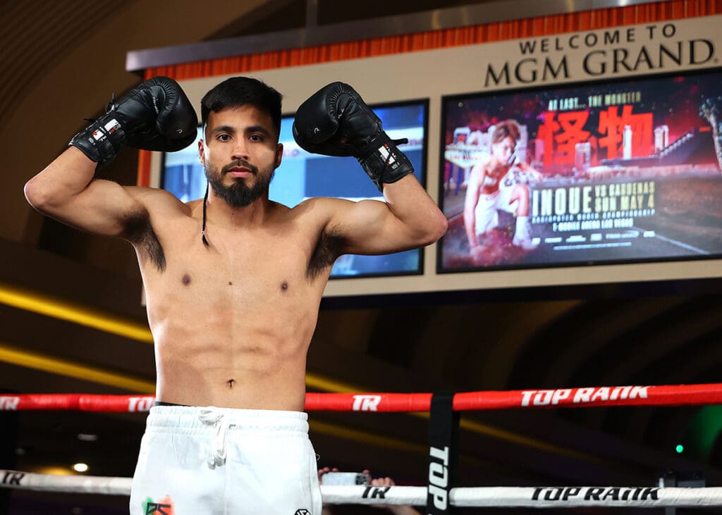 Ramon Cardenas has finally arrived in Las Vegas to see the billboards featuring him and champion Naoya Inoue. Photo: Mikey Williams, Top Rank Boxing