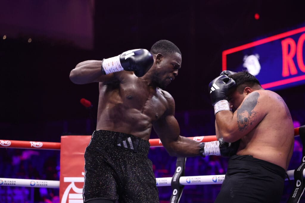 Richard Riakporhe looks far more comfortable and powerful moving up from cruiserweight to heavyweight. Photo: Leigh Dawney/Queensberry
