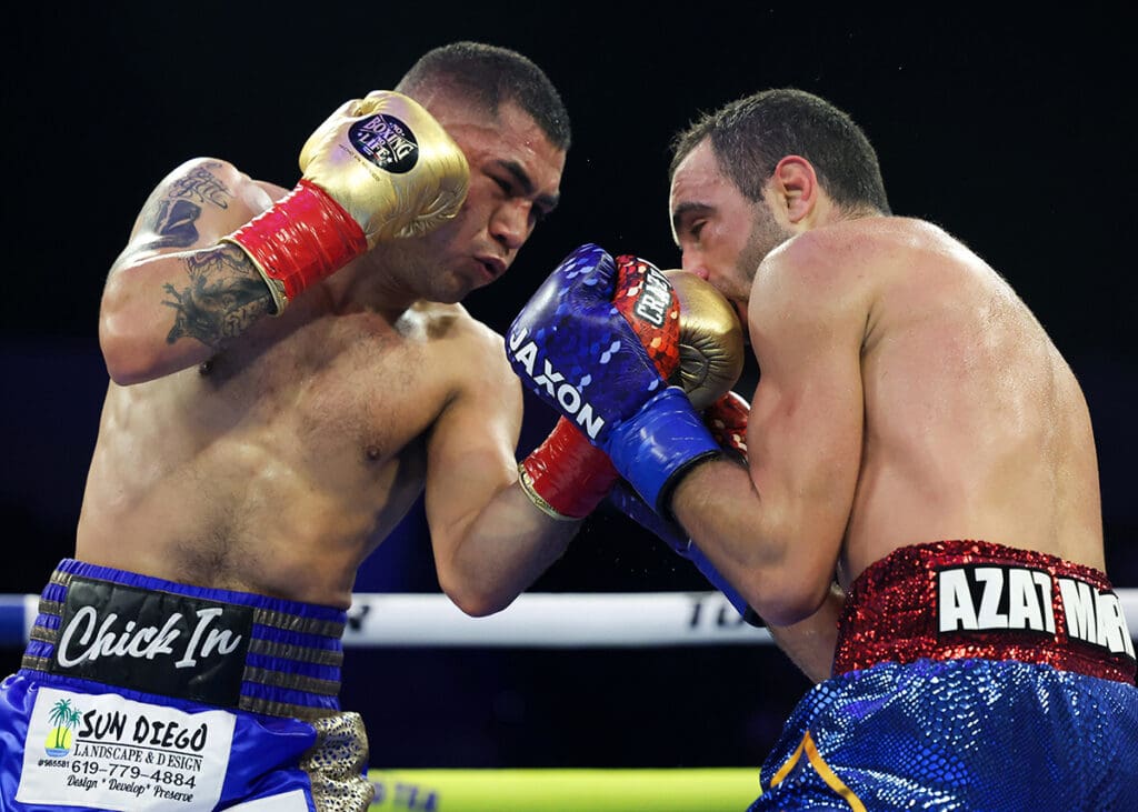 Sebastian Hernandez remained undefeated, taking out veteran Azat Hovhannisyan. Photo: Mikey Williams, Top Rank Boxing
