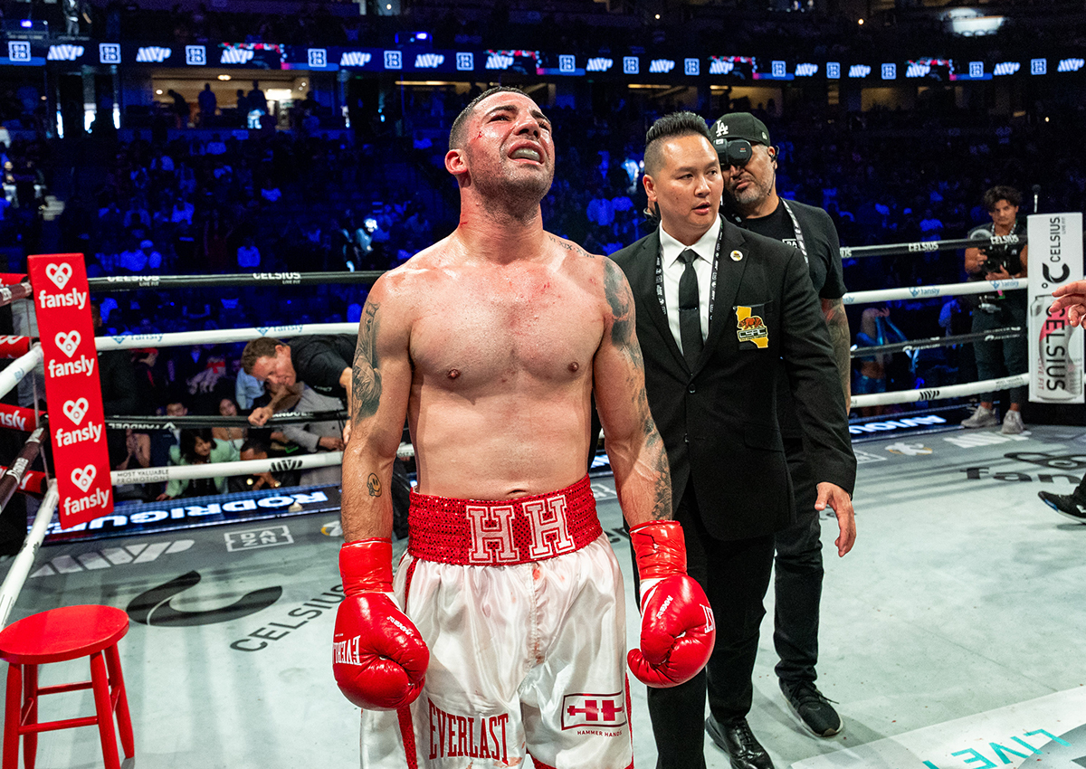 It was an emotional moment and victory for Julian Rodriguez. Photo: Esther Lin, Most Valuable Promotions